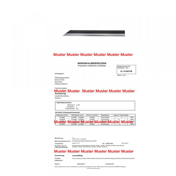 Certification for knife straight edges until 200 mm