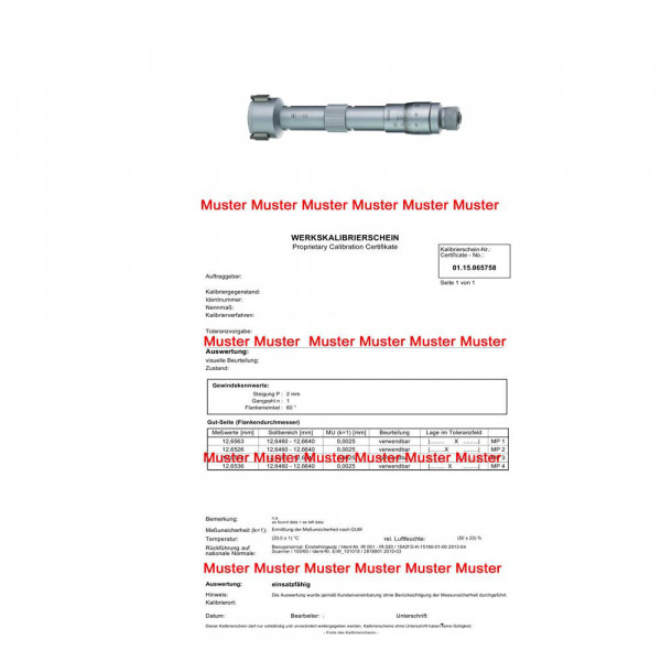 Certification for threepoint internal micrometer until 12 mm