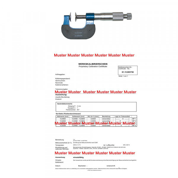 Certification for disc micrometer until 25 mm