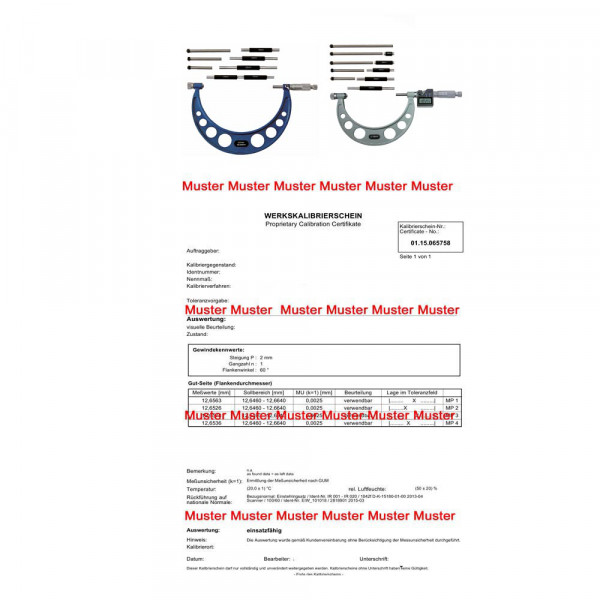 Certication for micrometer > 150 - 300 mm with exchangeable anvil