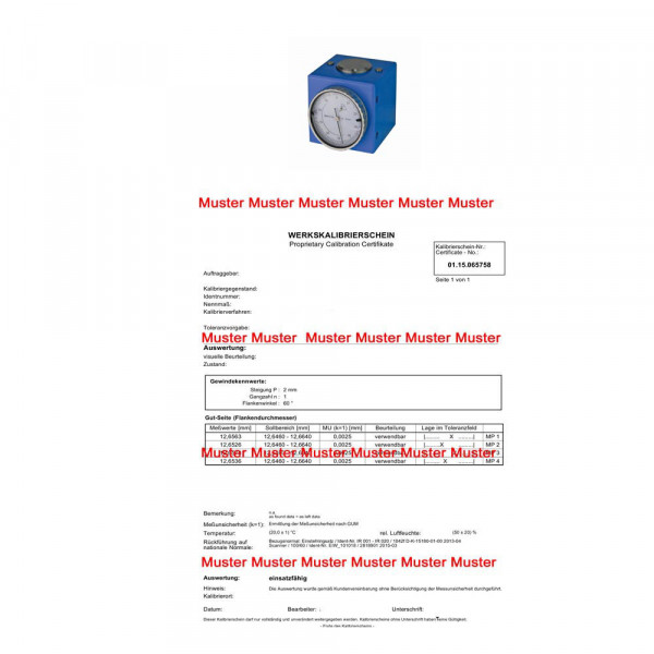 Calibration certificate Z-zero setter