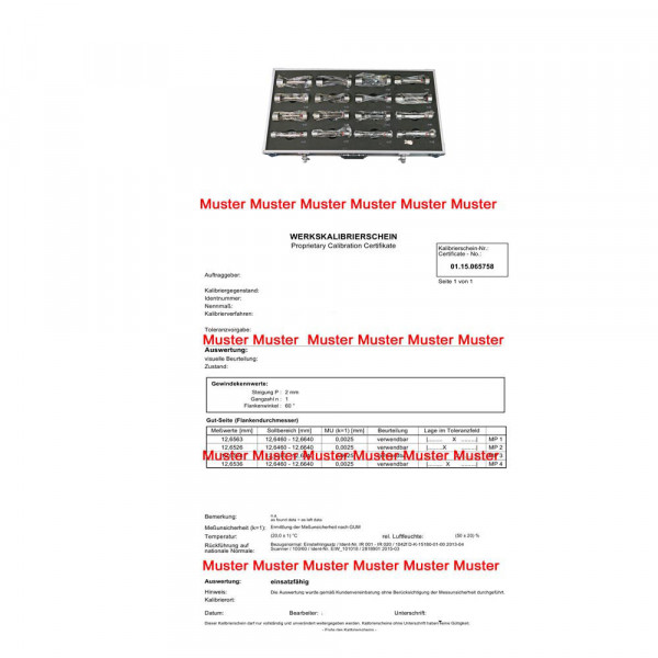 Certification for limit plug gauges set Ø 3 - 32 mm 17 pcs. H7