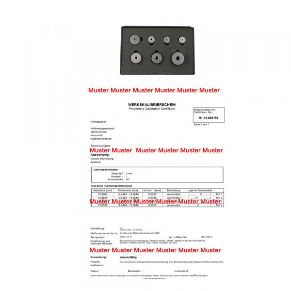 Certification for thread ring gauges set 7 pcs. M3 - M12 - 6g