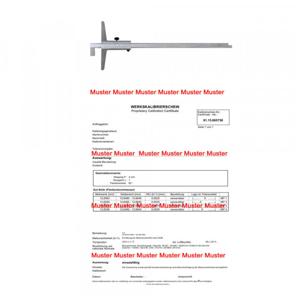 Certification for depth caliper until 200 mm range with rod convertible 