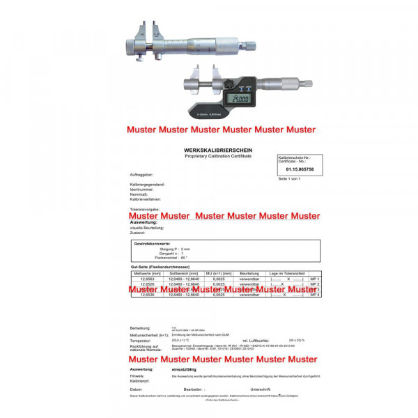 Certification for inside micrometer spherical until 50 mm