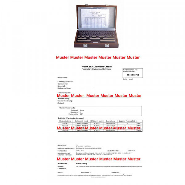 Certification for gauge block set 103 pcs.