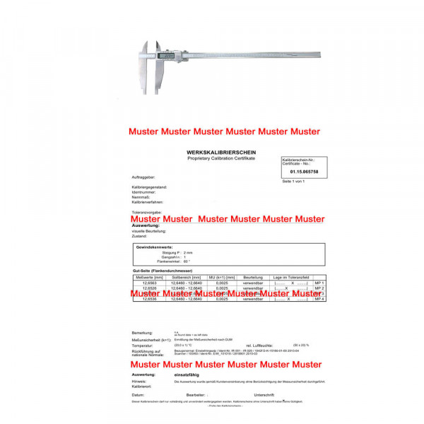 Certification for caliper until range 1000 mm