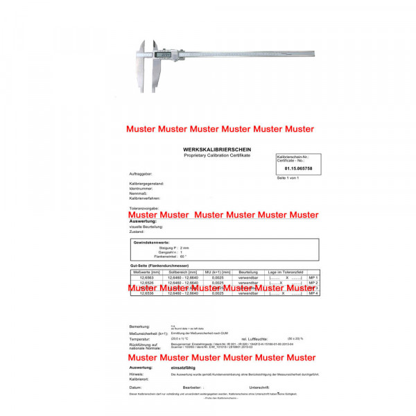 Kalibrierung für Messschieber bis 1000 mm