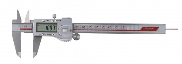 Digital pocket caliper 150 mm with round depth bar ABS-System