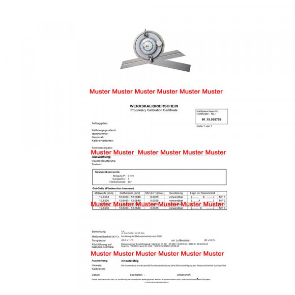Certification for universal bevel protractor with one ruler