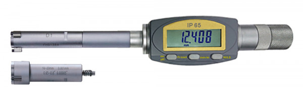 Digital three point internal micrometer 12 - 20 mm with two measuring heads IP 65 DIN 863
