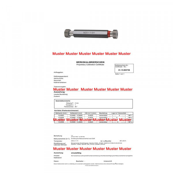 Certification for limit thread gauges > M3 - M20 6H