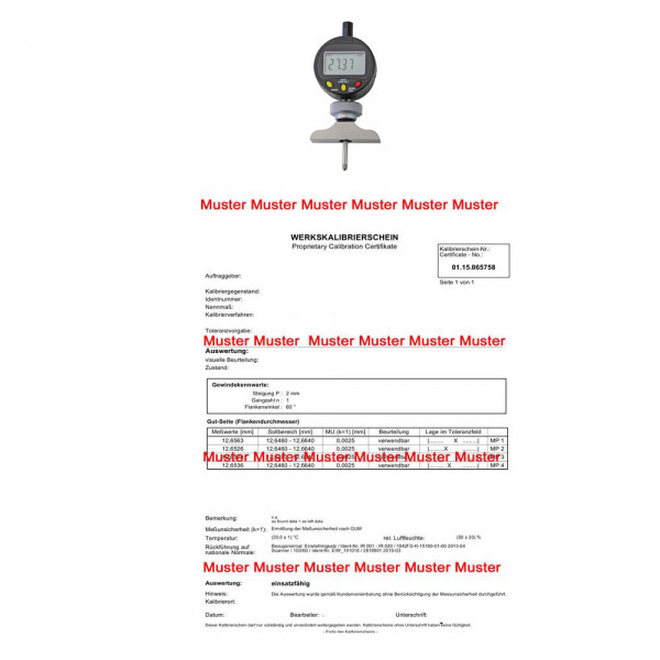 Certification for digital depth dial indicator