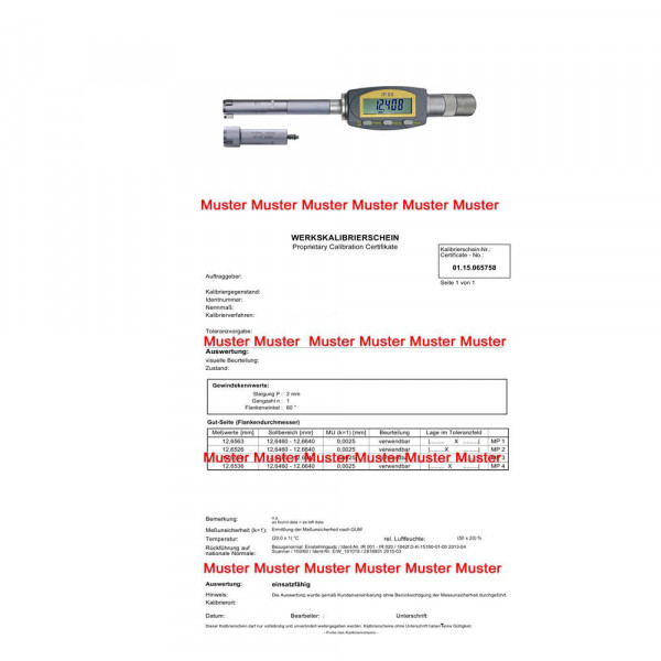 Certification threepoint internal micrometer set < 50 mm range