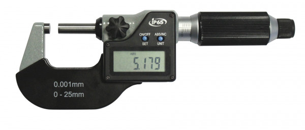 Digital-Bügelmessschraube 0-25 mm mit 2 mm Spindelsteigung IP 65