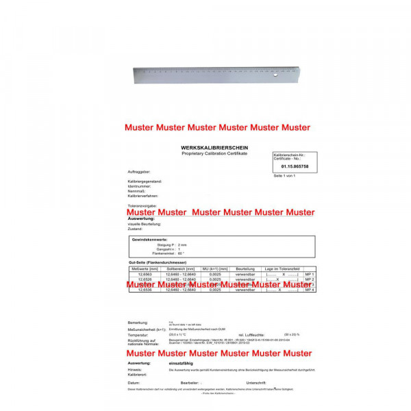 Kalibrierung für Arbeitsmaßstäbe DIN 866/B bis 1000 mm