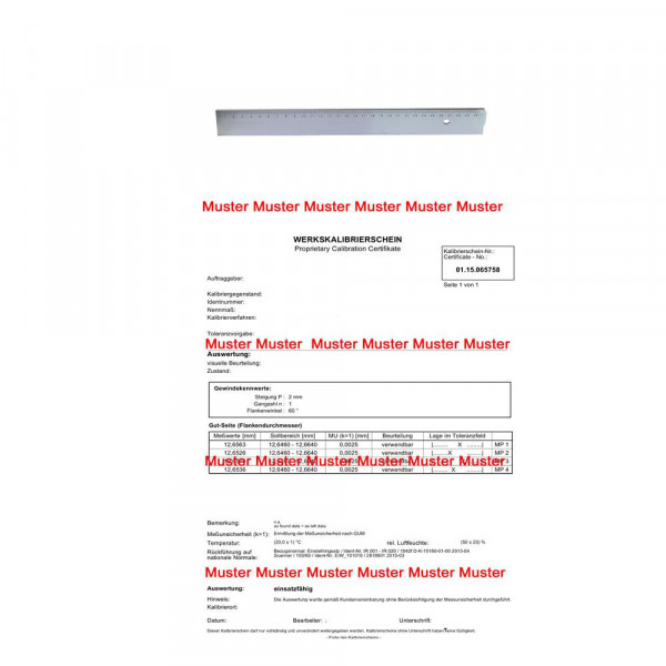 Certification for steel ruler DIN 866/B until 1000 mm