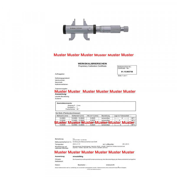 Certification for inside micrometer with double jaws