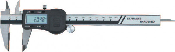 Digital pocket caliper 150 mm with carbide measuring face
