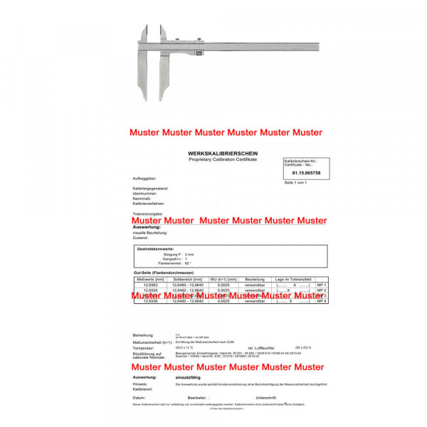 Certification for caliper until range 1500 mm