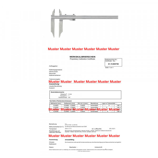 Kalibrierung für Messschieber bis 1500 mm