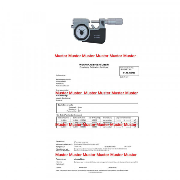 Certification for micrometer with dial test indicator > 25 - 100 mm