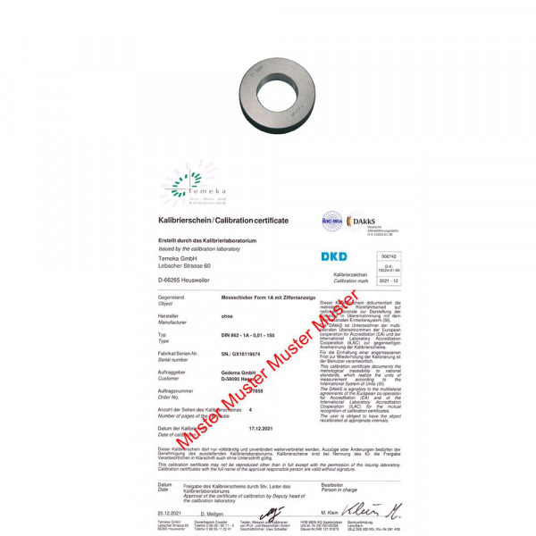 DAkkS certification for setting ring gauges Ø 3 - 10 mm DIN 2250