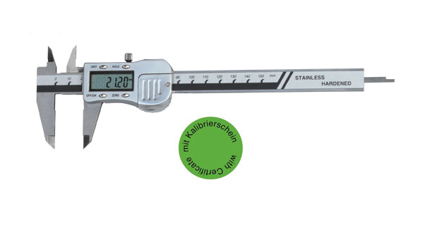 Digital pocket caliper 0 - 150 mm with certificate 3V DIN 862
