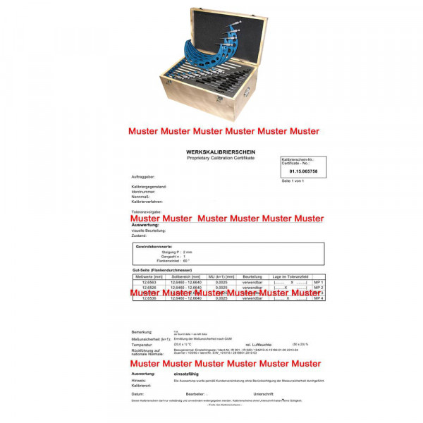 Certifcation for micrometer set 0 - 300 mm