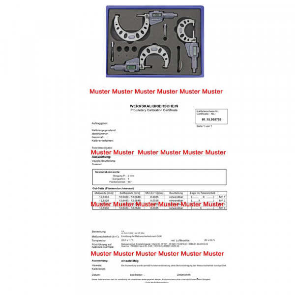 Certifcation for digital micrometer set 0 - 100 mm