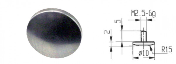 Measuring tip spherical Ø 10 mm for dial indicator, thread M 2,5