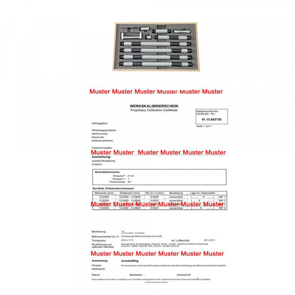 Certification inside micrometer set range 100 - 1300 mm