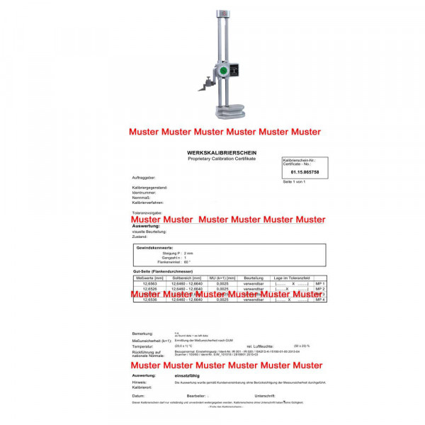 Certification height gauge with double column until 300 mm range