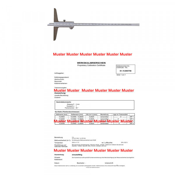 Kalibrierung für Tiefenmessschieber > 200 - 500 mm Messbereich