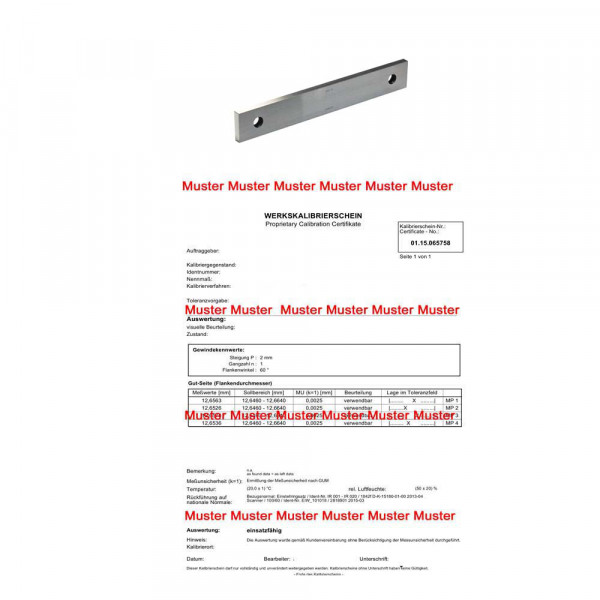 Kalibrierung Parallelendmaß 481,1 mm aus Stahl für Messschieber