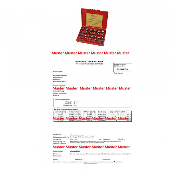 Certification for measuring ball set Ø 1 - 25 mm 50 pcs.