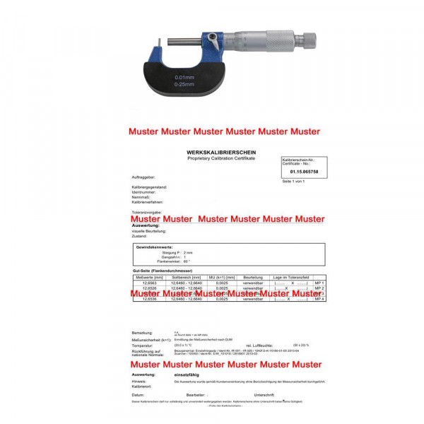 Certification for tube micrometer