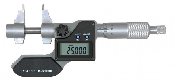 Digital inside micrometer 5 - 30 mm with round carbide measuring faces