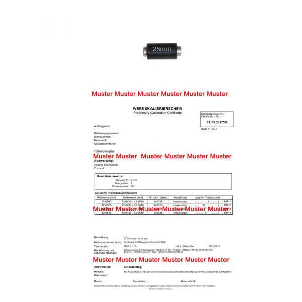 Certification setting standard > 200 - 500 mm for micrometer