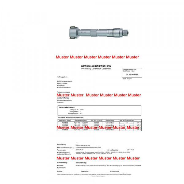 Certification for threepoint internal micrometer > 50 - 100 mm