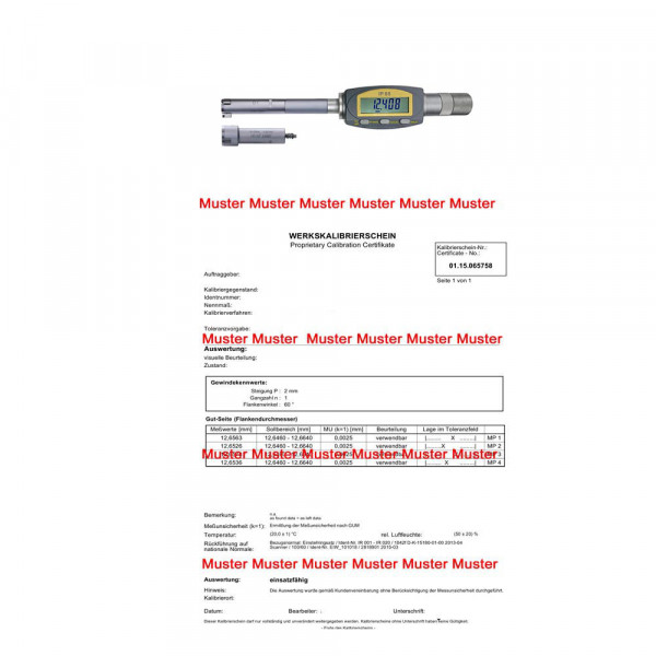 Certification threepoint internal micrometer set < 100 mm range