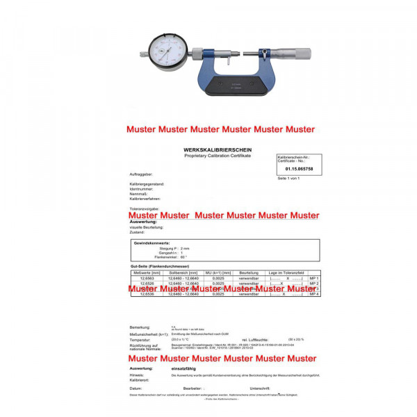 Certification for micrometer with dial indicator > 25 - 100 mm