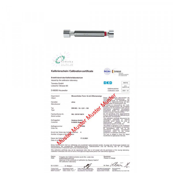 DAkkS certification for limit plug gauges Ø 50 - 100 mm H7