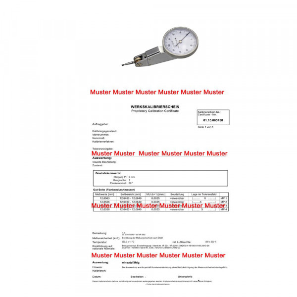 Certification for dial test indicator