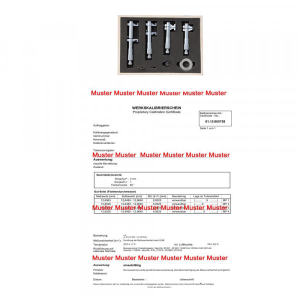 Certification for inside micrometer set 7 pieces