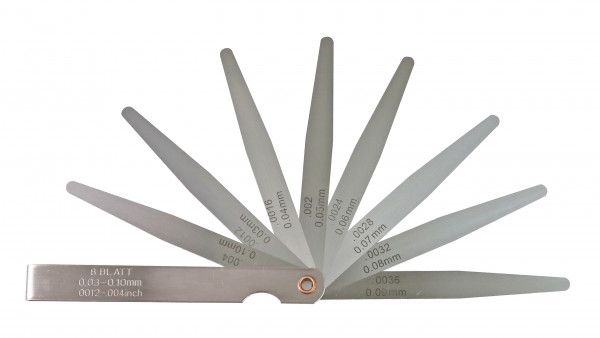 Precision feeler gauges 8 pcs, 0,05 - 0,5 mm, special steel