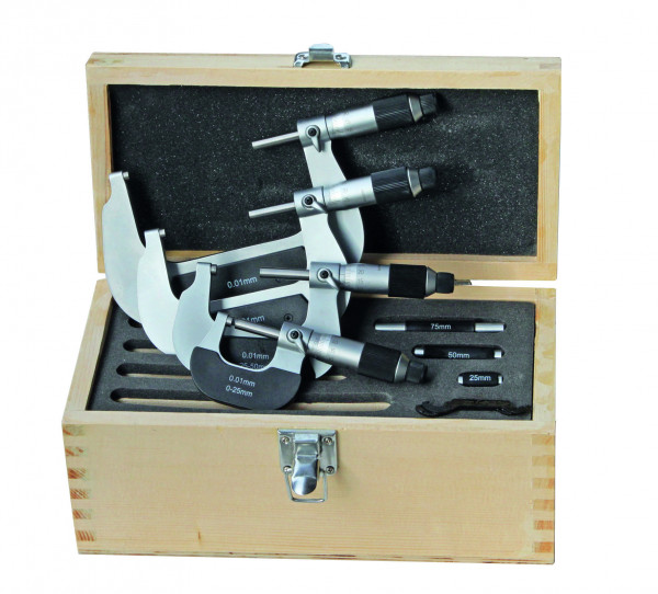 Outside micrometer set 0 - 100 mm with friction ratchet DIN 863