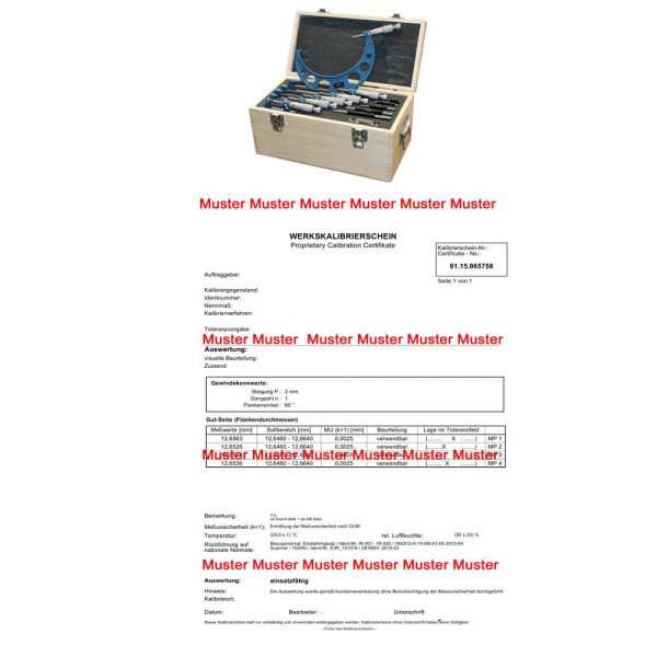 Certifcation for micrometer set 0 - 150 mm