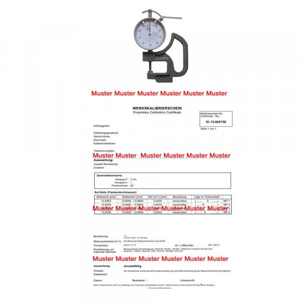 Certification thickness gauge until 10 mm range