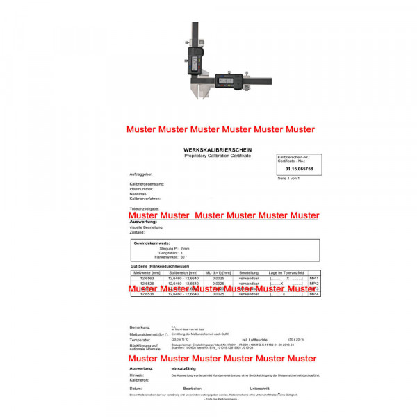 Certification for digital gear thickness caliper